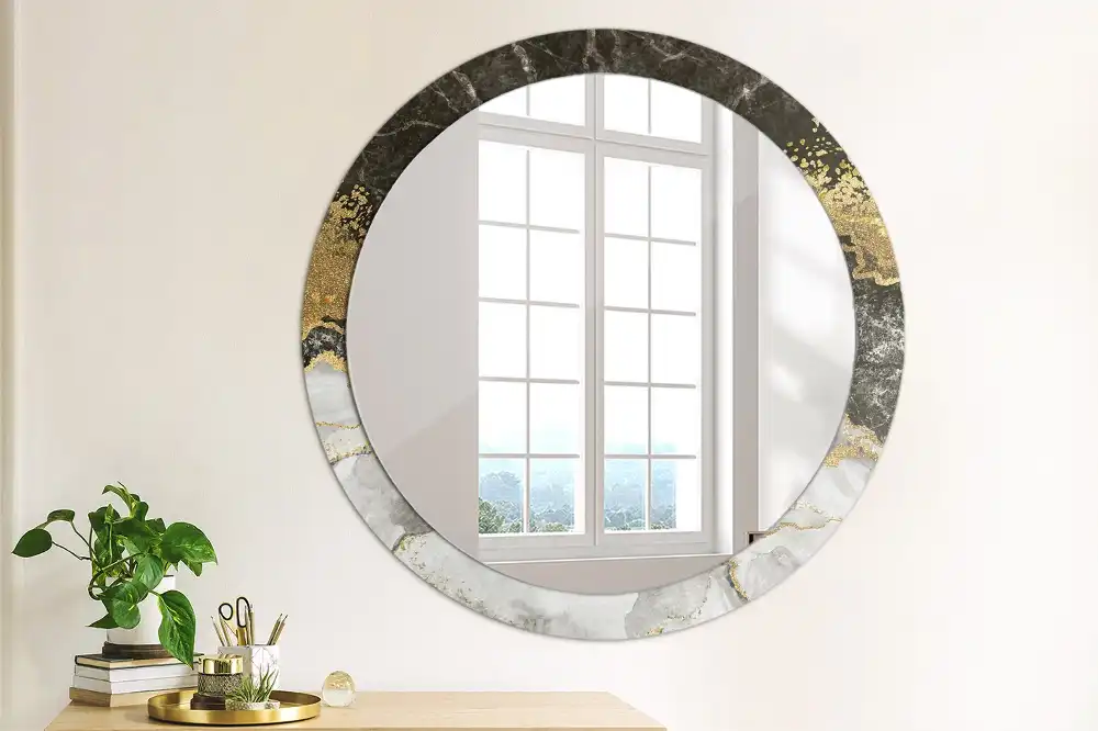 Miroir rond cadre imprimé marbre loft