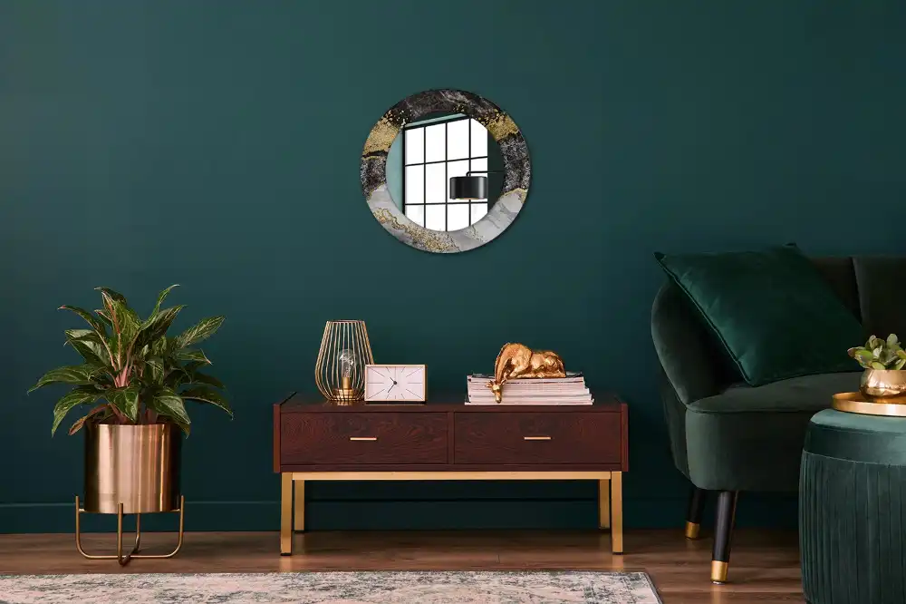 Miroir rond cadre imprimé marbre loft