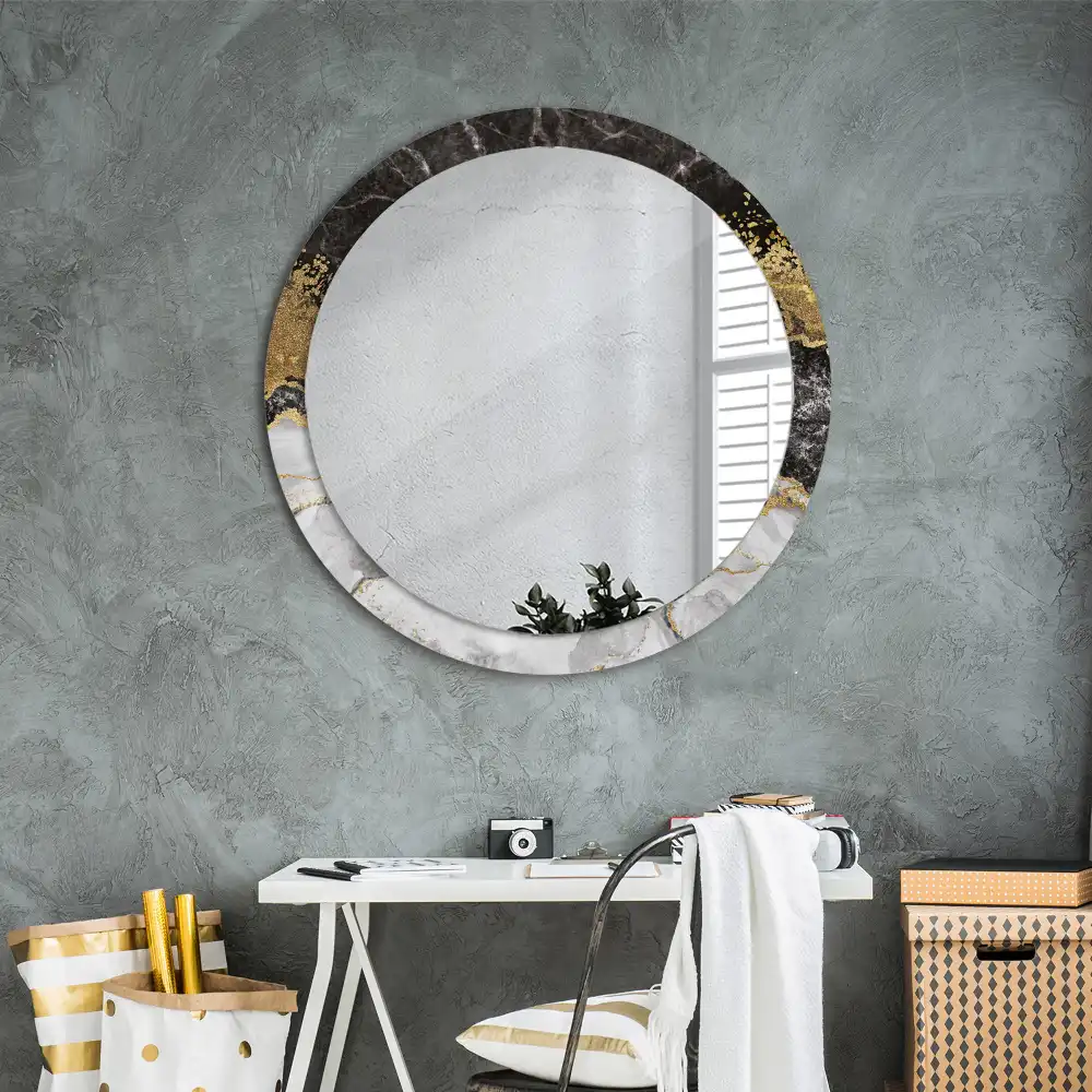 Miroir rond cadre imprimé marbre loft