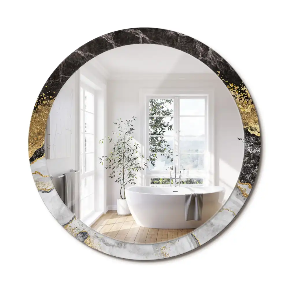 Miroir rond cadre imprimé marbre loft