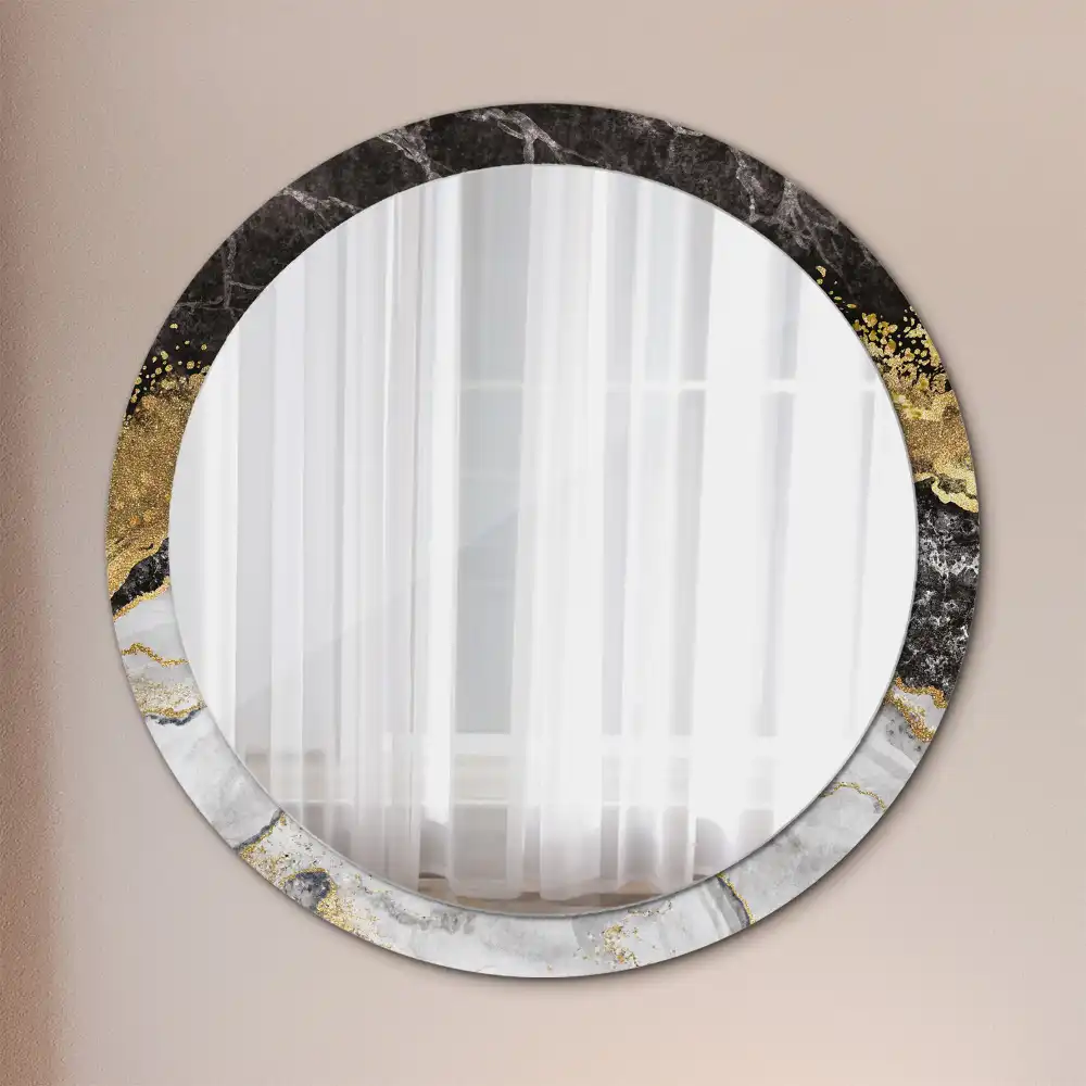 Miroir rond cadre imprimé marbre loft