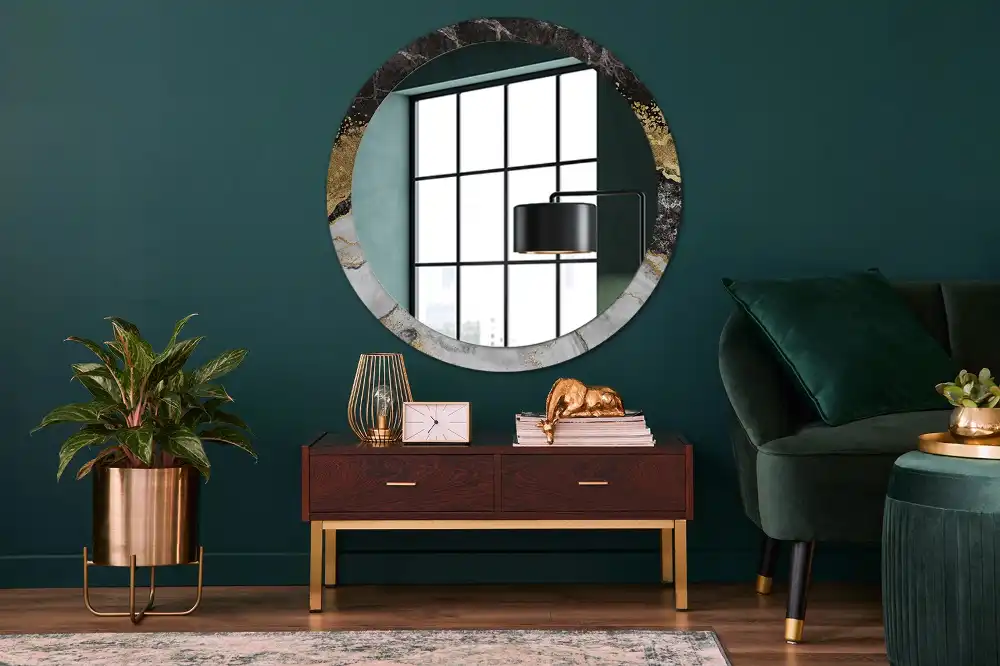 Miroir rond cadre imprimé marbre loft