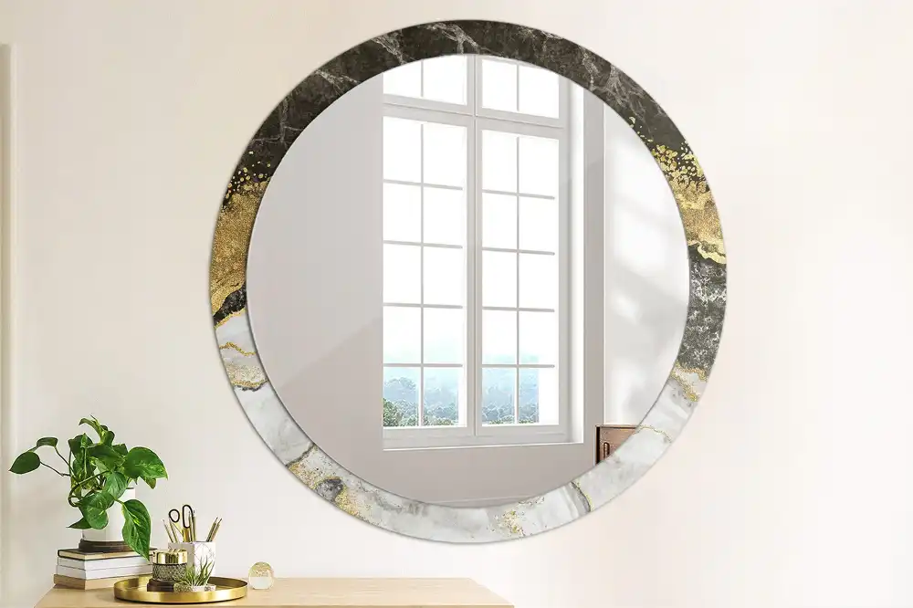 Miroir rond cadre imprimé marbre loft