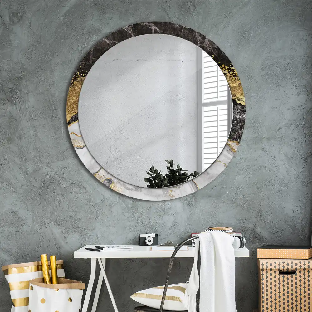 Miroir rond cadre imprimé marbre loft
