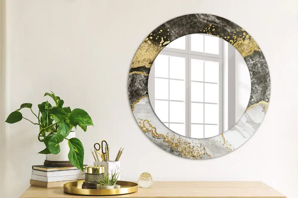 Miroir rond cadre imprimé marbre loft