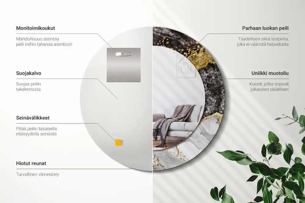 Miroir rond cadre imprimé marbre loft