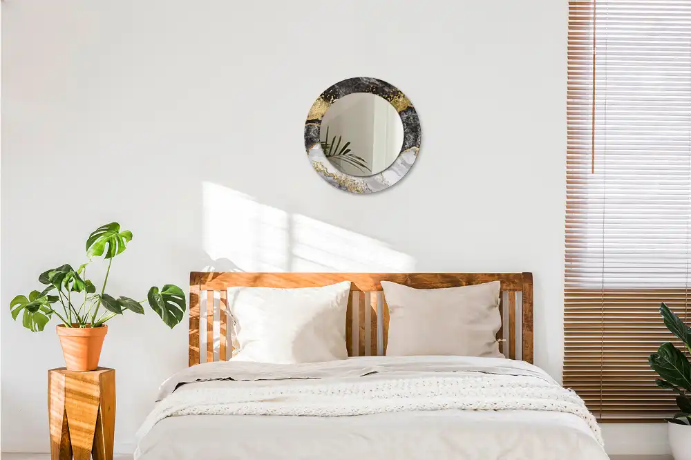 Miroir rond cadre imprimé marbre loft