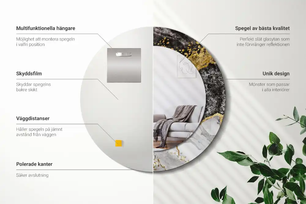 Miroir rond cadre imprimé marbre loft