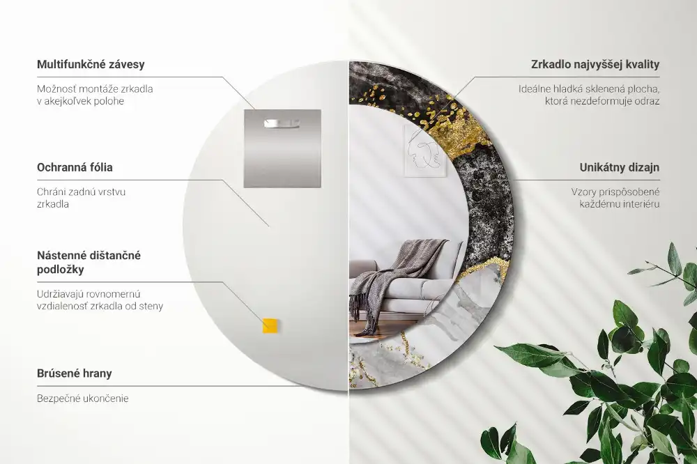 Miroir rond cadre imprimé marbre loft