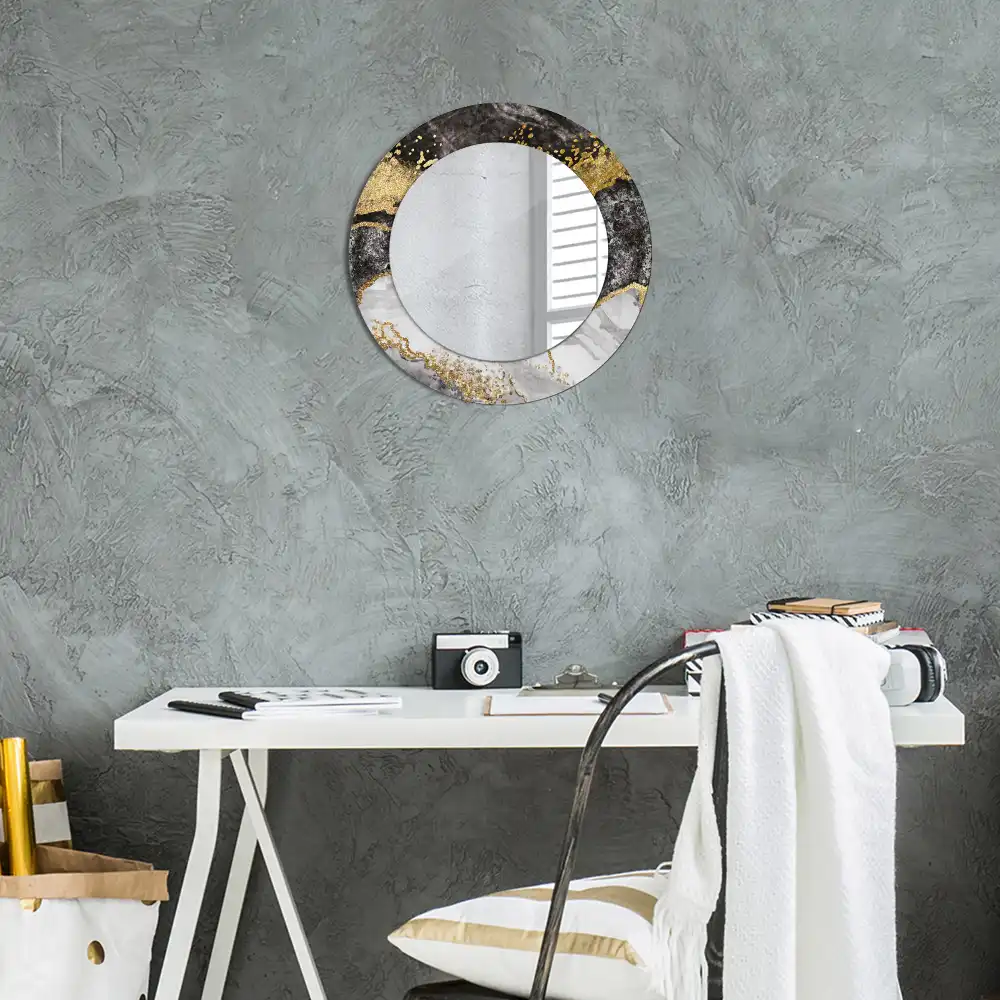 Miroir rond cadre imprimé marbre loft