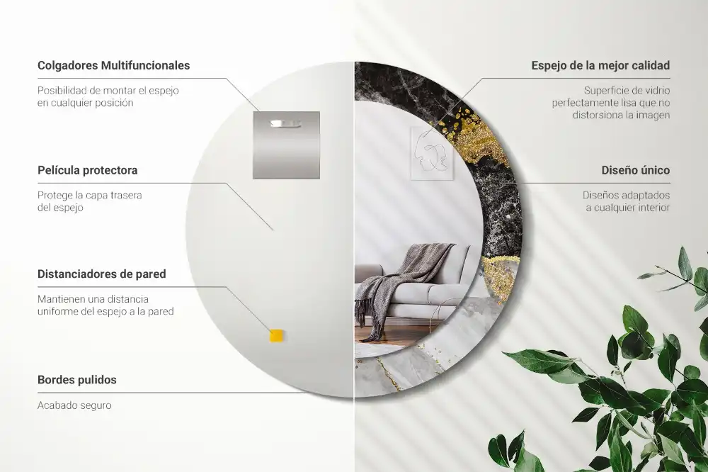 Miroir rond cadre imprimé marbre loft
