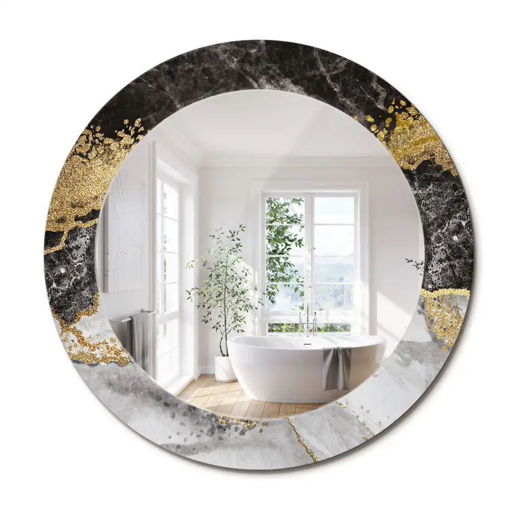 Miroir rond cadre imprimé marbre loft