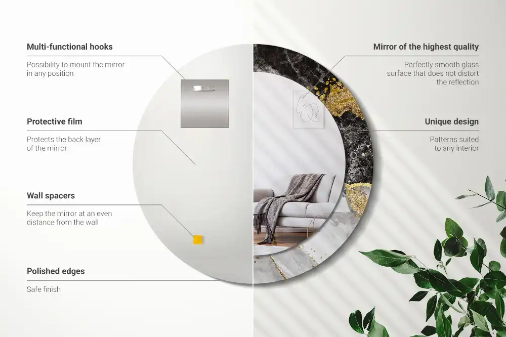 Miroir rond cadre imprimé marbre loft
