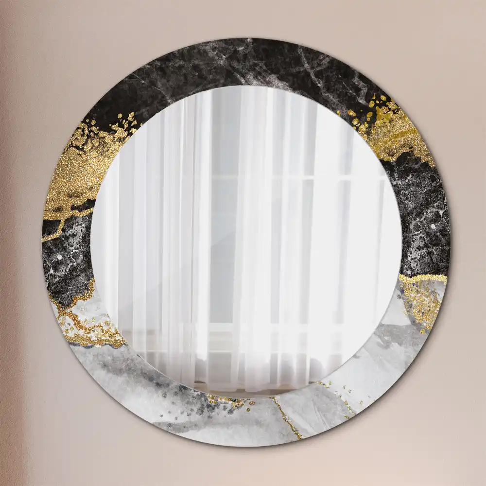 Miroir rond cadre imprimé marbre loft