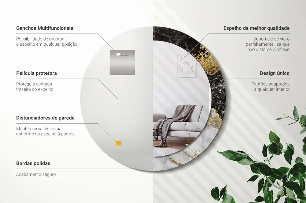 Miroir rond cadre imprimé marbre loft