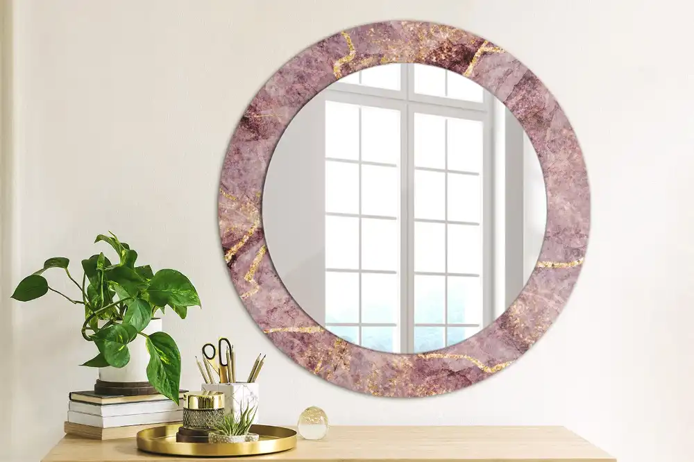 Miroir rond cadre avec impression imitation marbre