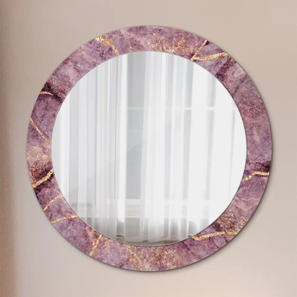 Miroir rond cadre avec impression imitation marbre