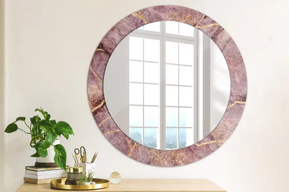 Miroir rond cadre avec impression imitation marbre