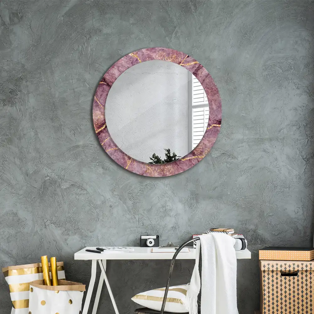Miroir rond cadre avec impression imitation marbre