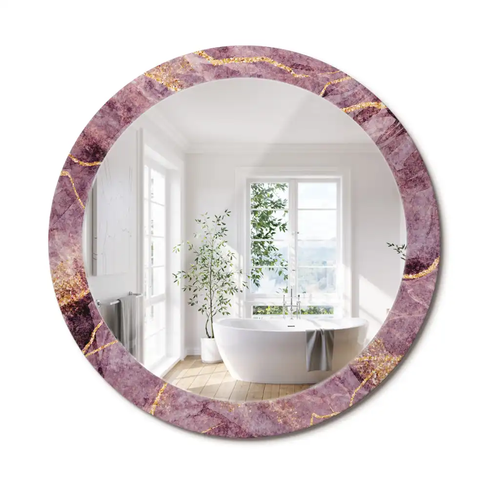 Miroir rond cadre avec impression imitation marbre