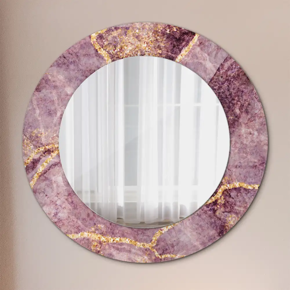 Miroir rond cadre avec impression imitation marbre