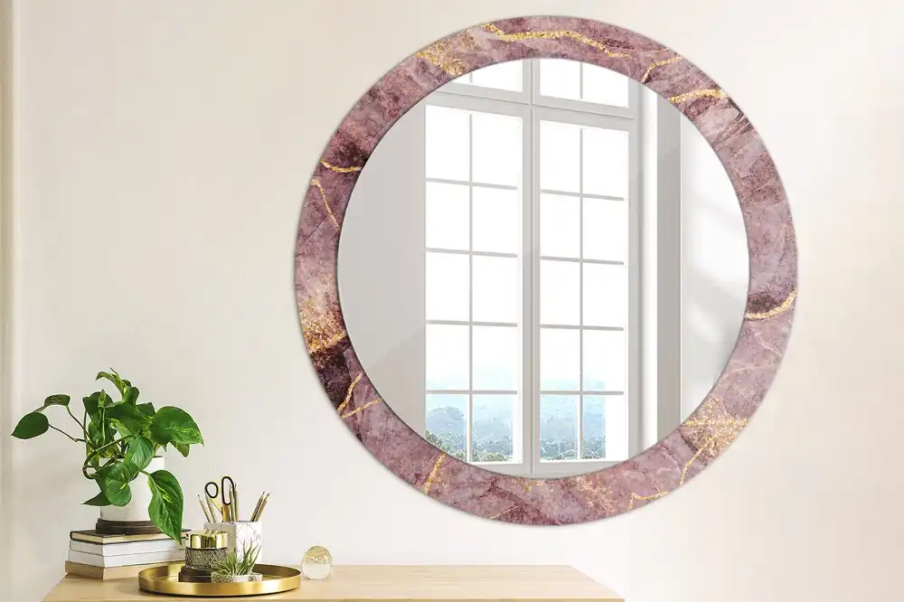 Miroir rond cadre avec impression imitation marbre