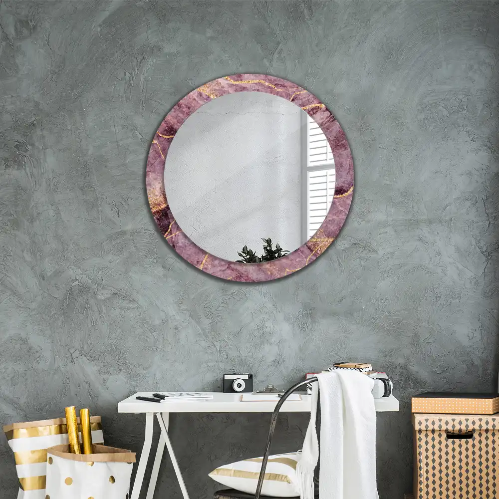 Miroir rond cadre avec impression imitation marbre