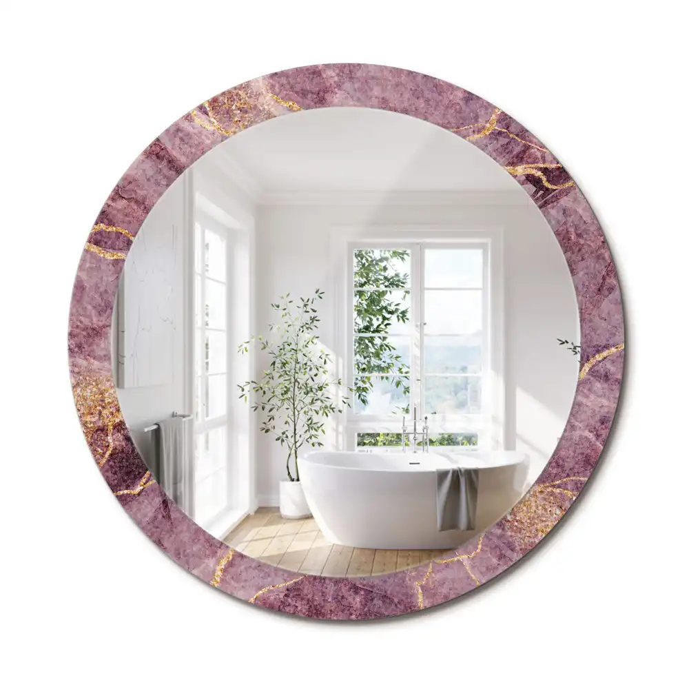 Miroir rond cadre avec impression imitation marbre