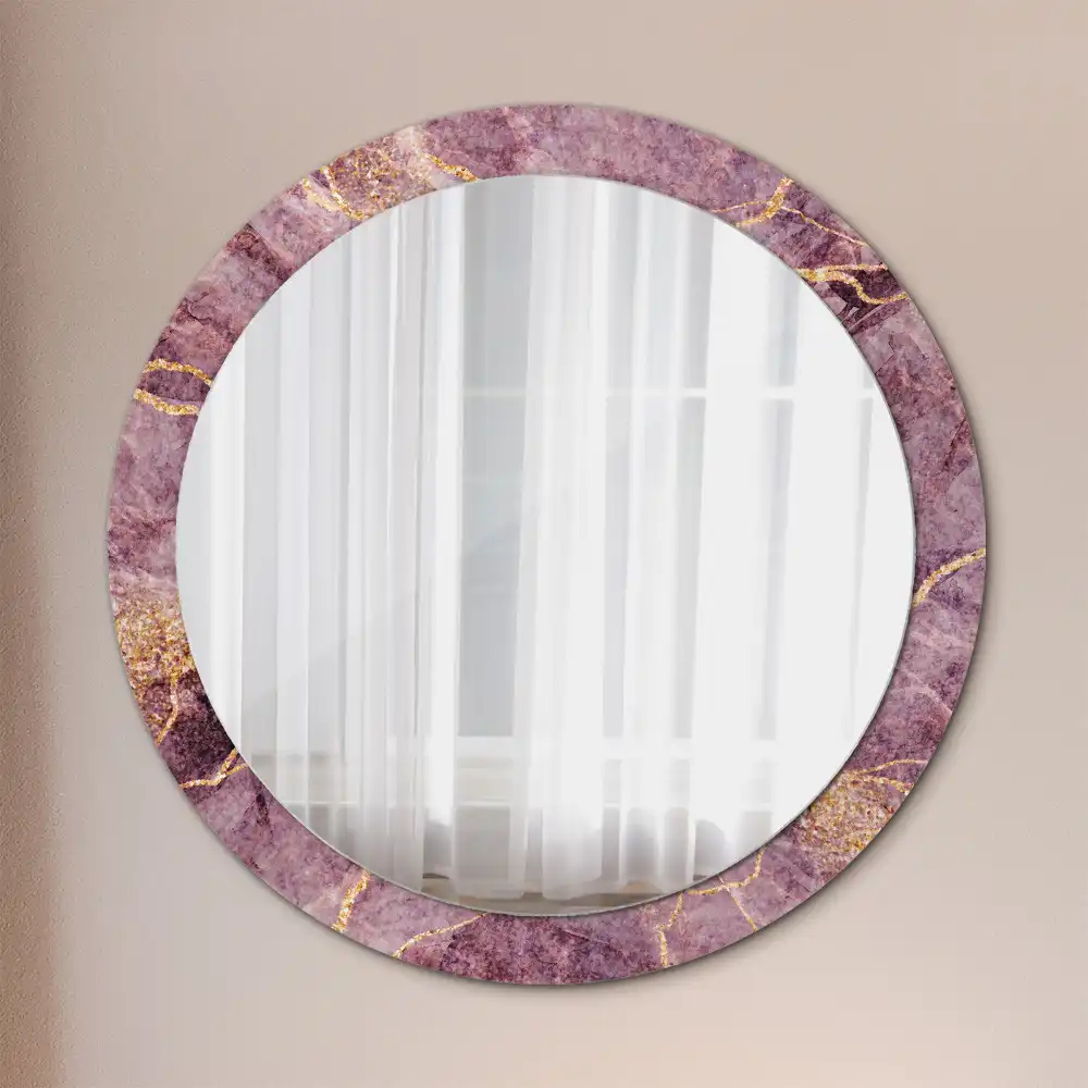 Miroir rond cadre avec impression imitation marbre