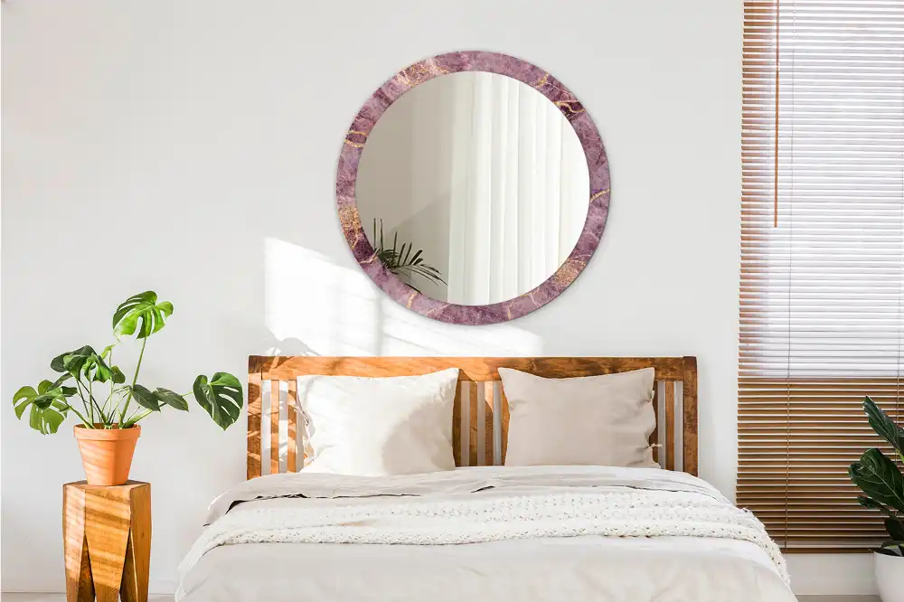 Miroir rond cadre avec impression imitation marbre