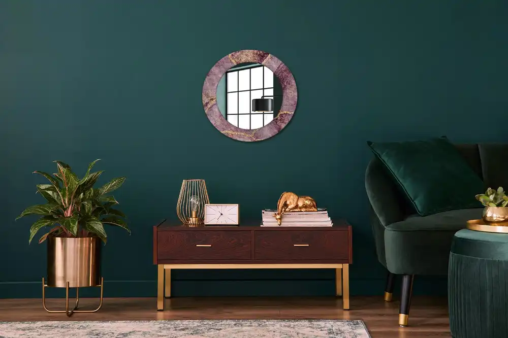 Miroir rond cadre avec impression imitation marbre