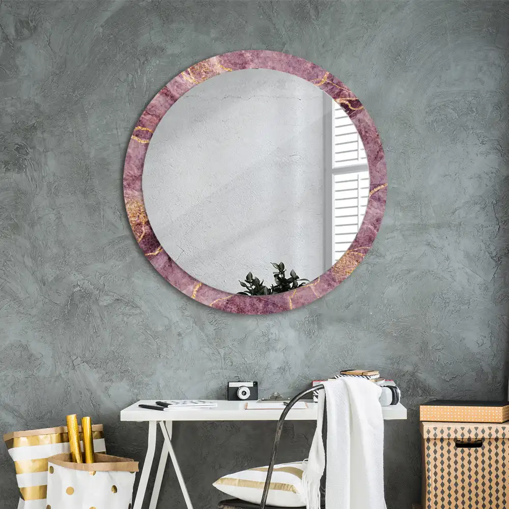 Miroir rond cadre avec impression imitation marbre