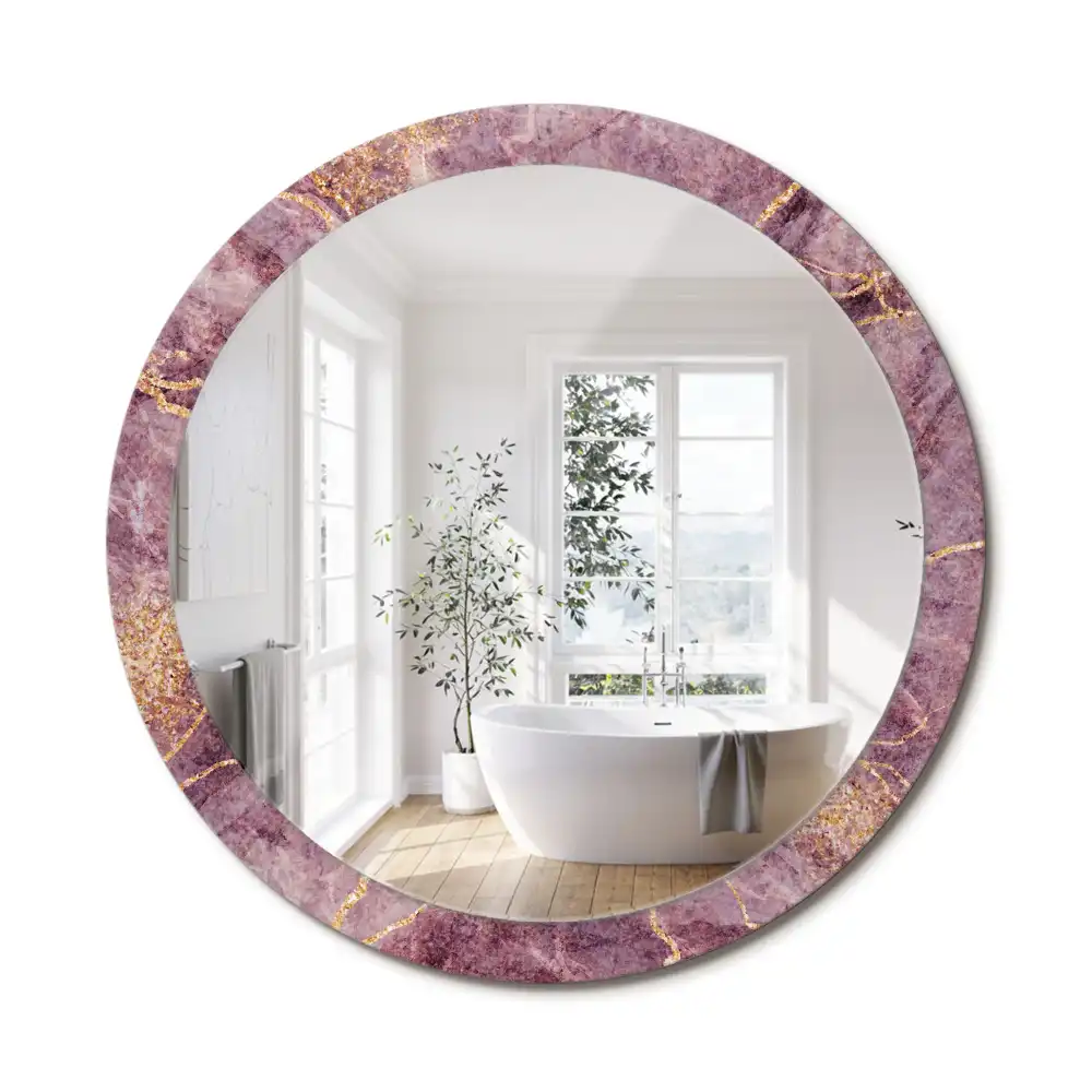 Miroir rond cadre avec impression imitation marbre