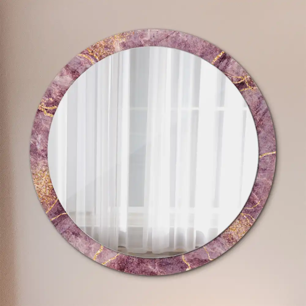 Miroir rond cadre avec impression imitation marbre