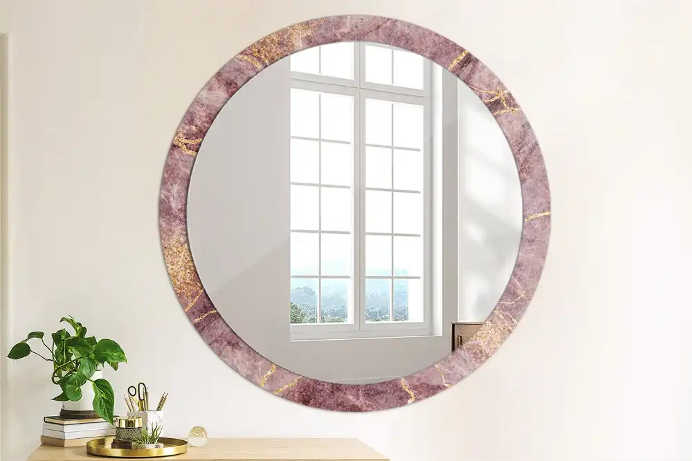 Miroir rond cadre avec impression imitation marbre