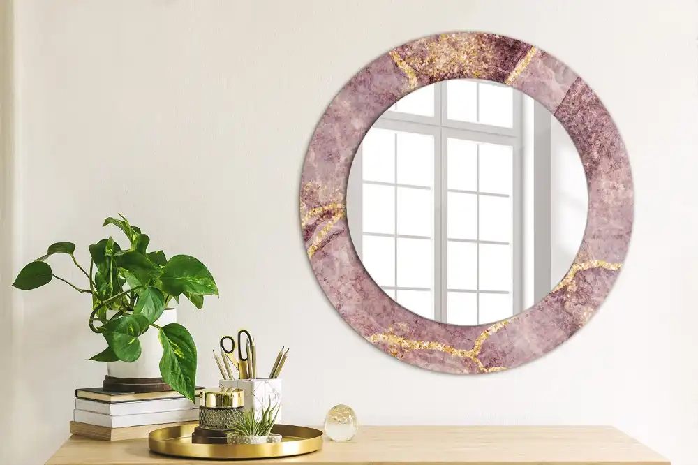 Miroir rond cadre avec impression imitation marbre