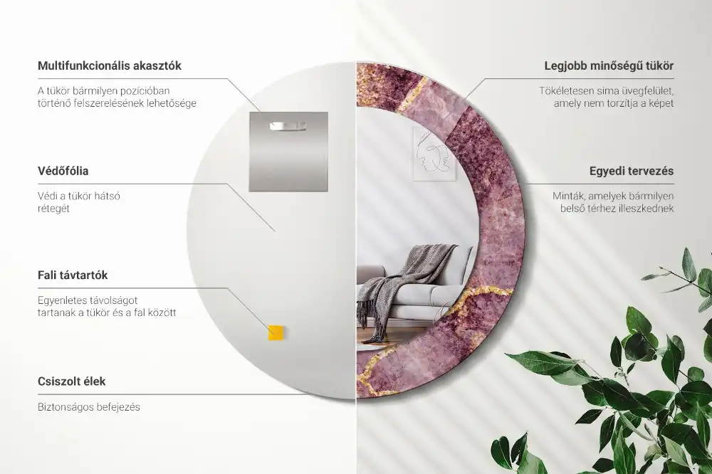 Miroir rond cadre avec impression imitation marbre