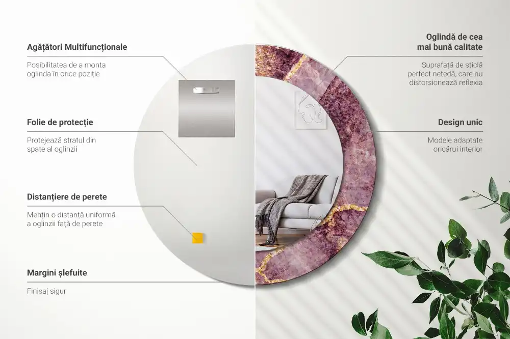 Miroir rond cadre avec impression imitation marbre