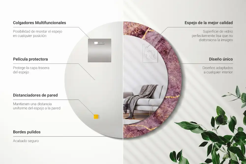 Miroir rond cadre avec impression imitation marbre
