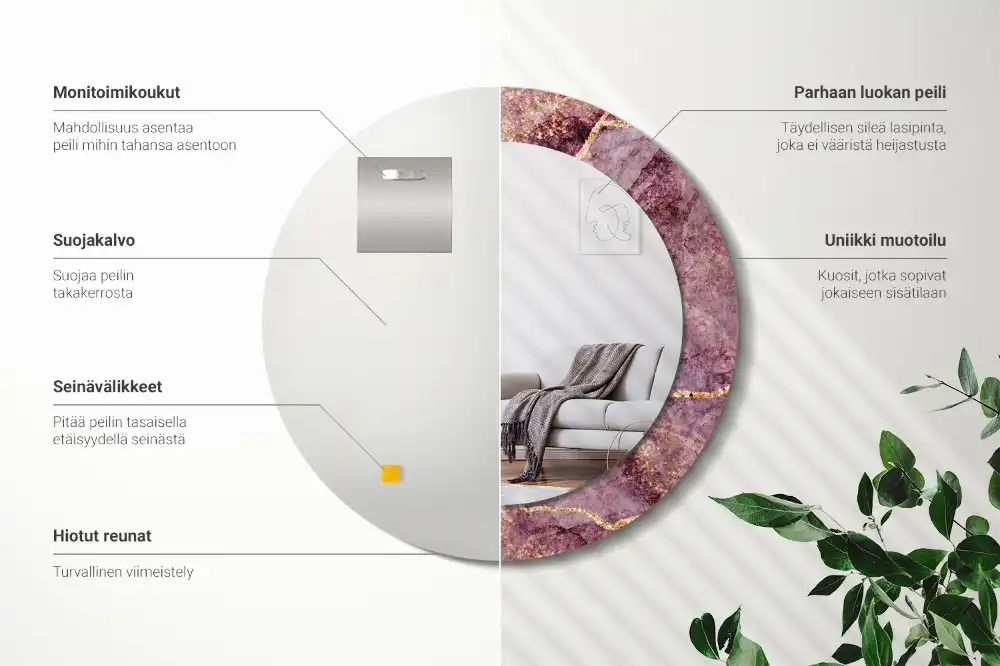 Miroir rond cadre avec impression imitation marbre