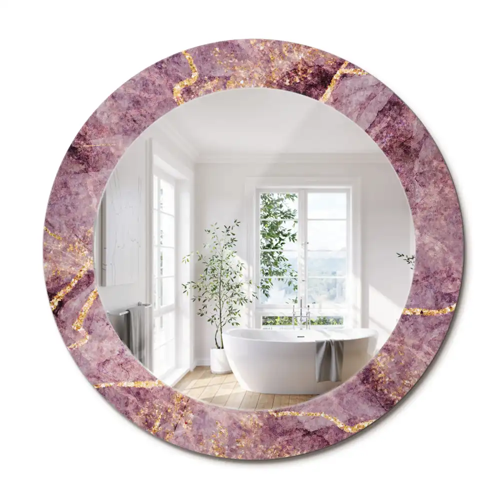 Miroir rond cadre avec impression imitation marbre