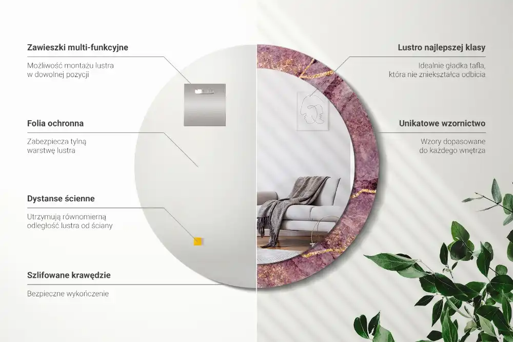 Miroir rond cadre avec impression imitation marbre