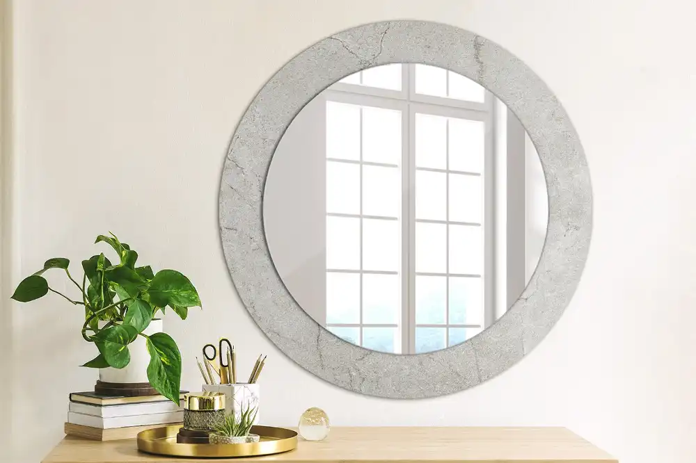 Miroir rond avec décoration ciment gris