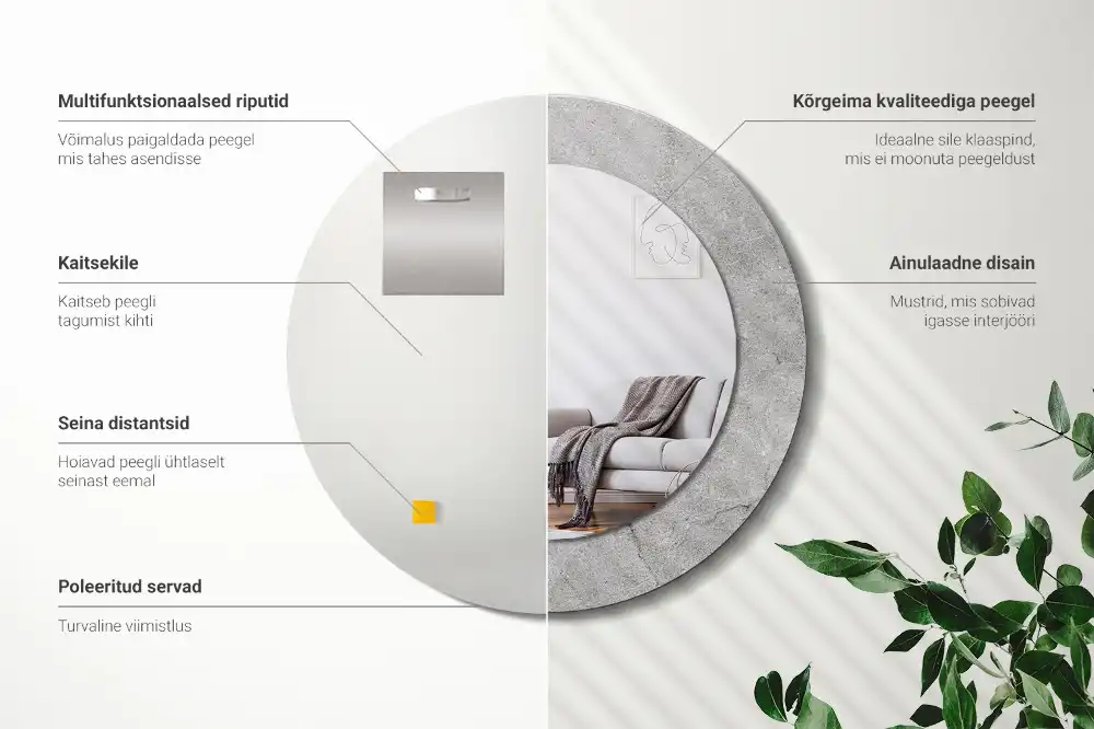 Miroir rond avec décoration ciment gris
