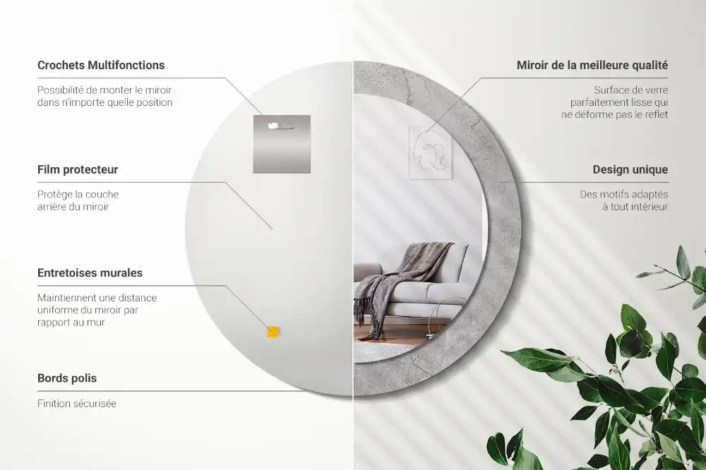 Miroir rond avec décoration ciment gris