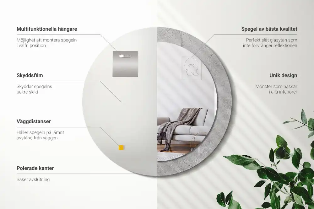 Miroir rond avec décoration ciment gris