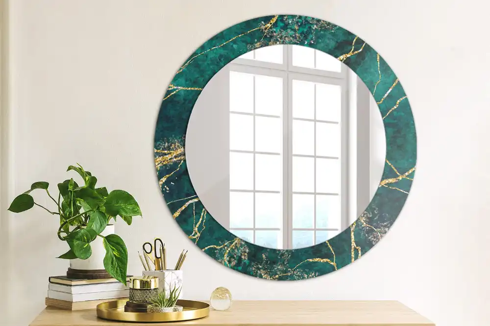 Miroir rond imprimé marbre vert