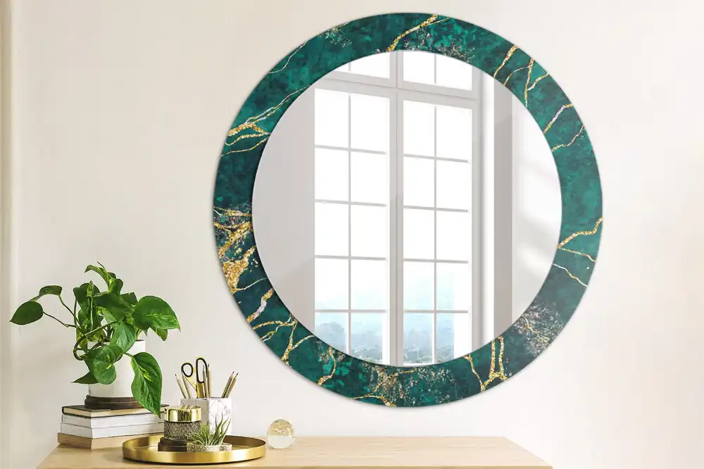 Miroir rond imprimé marbre vert