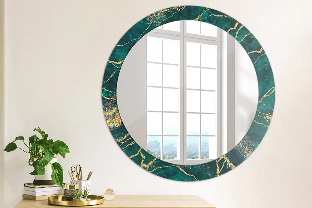 Miroir rond imprimé marbre vert