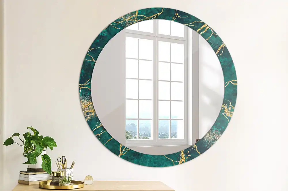 Miroir rond imprimé marbre vert